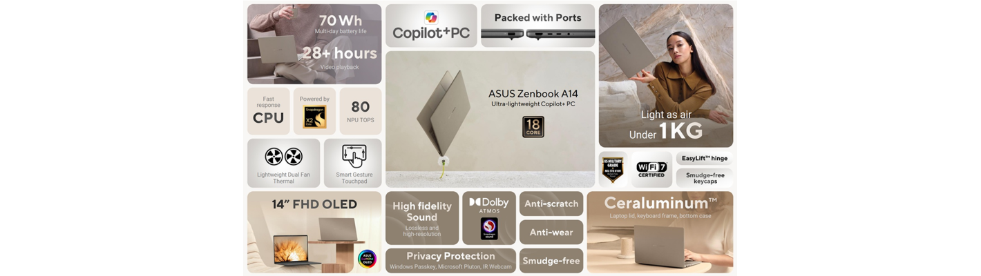 Компания ASUS представила легкий Zenbook A14 с процессором Snapdragon X2 Elite